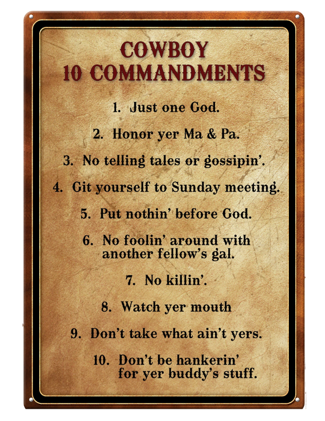 Cowboy 10 Commandments Tin Sign