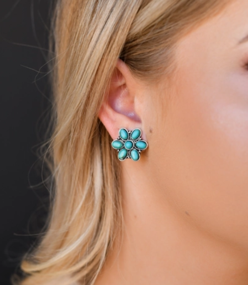 Gold and Turquoise Flower Stud Earrings