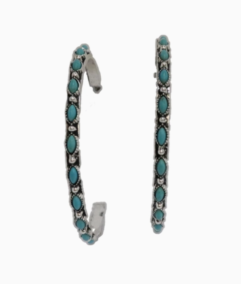 Burnished Silver and Turquoise Petite Point Style Hoop