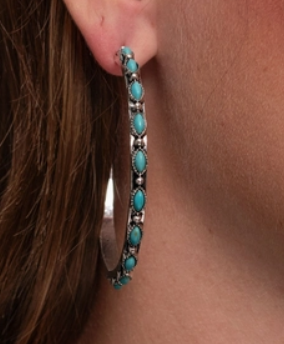 Burnished Silver and Turquoise Petite Point Style Hoop