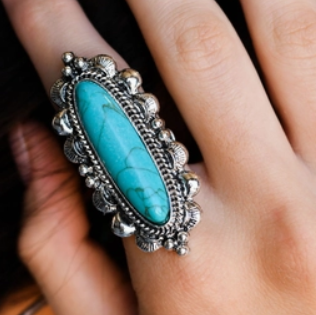 Adjustable Elongated Turquoise Ring