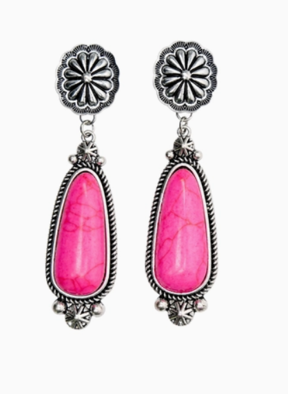 Pink Statement Earring On Silver Concho Post