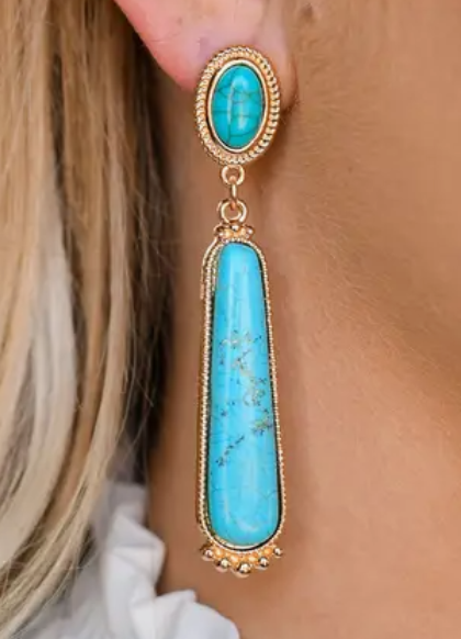 Turquoise Post Earring with Elongated Turquoise Stone and Gold